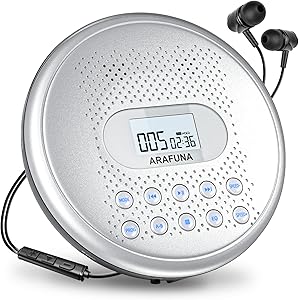 CDプレーヤー スピーカー内蔵式 ポータブルCDプレーヤー Arafuna 1400mAh充電式 cdプレーヤーポータブル 音飛び防止 再生スピード調整可 ABリピート機能 レジューム機能 32GB MicroSDカードサポート語学学習 音楽再...CDプレーヤー スピーカー内蔵式 ポータブルCDプレーヤー